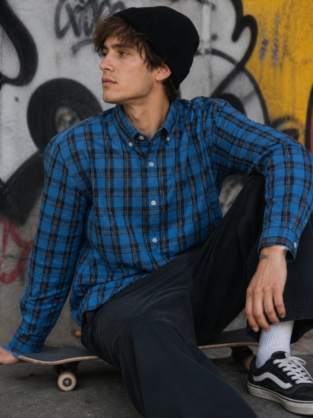 Original Penguin Blue Black Plaid Button Down Shirt Men’s Small Classic Fit Long